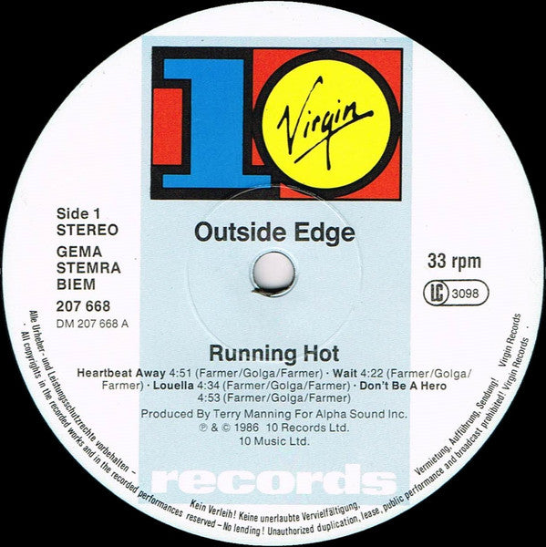 Outside Edge : Running Hot (LP, Album)