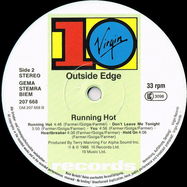 Outside Edge : Running Hot (LP, Album)