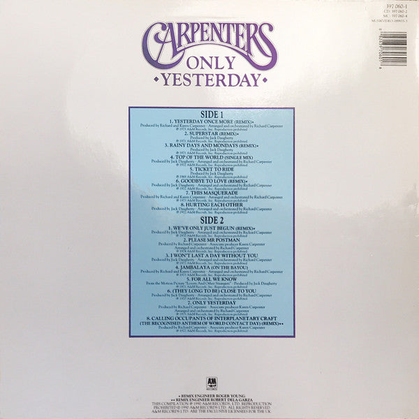 Carpenters : Only Yesterday (LP, Comp)