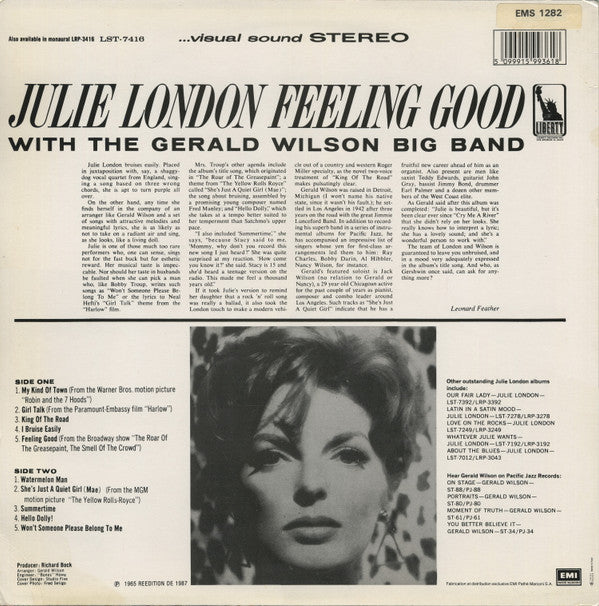 Julie London With The Gerald Wilson Big Band : Feeling Good (LP, Album, RE)