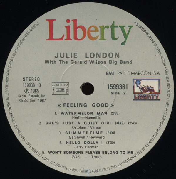 Julie London With The Gerald Wilson Big Band : Feeling Good (LP, Album, RE)