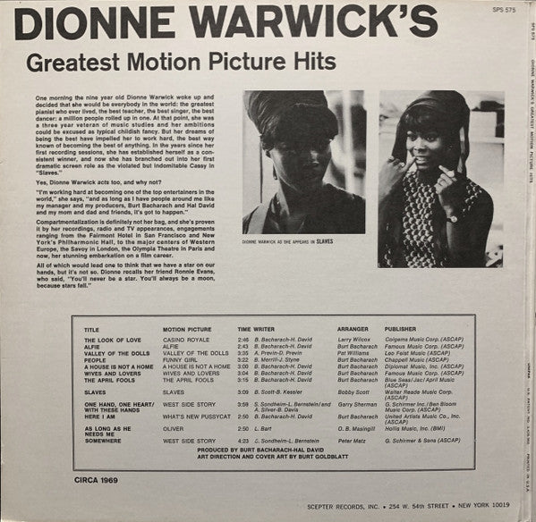 Dionne Warwick : Dionne Warwick's Greatest Motion Picture Hits (LP, Album, Comp, Club, Uni)