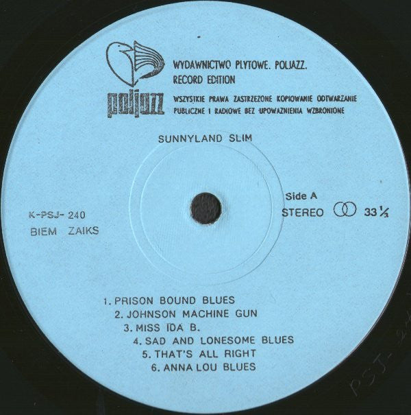 Sunnyland Slim : Sad And Lonesome Blues (LP, Album, RE)