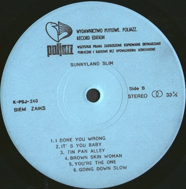 Sunnyland Slim : Sad And Lonesome Blues (LP, Album, RE)