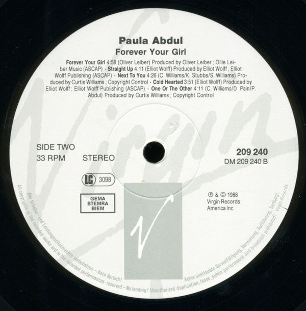 Paula Abdul : Forever Your Girl (LP, Album)