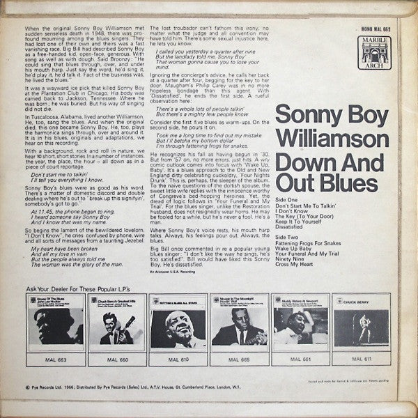 Sonny Boy Williamson (2) : Down And Out Blues (LP, Album, Mono, RE)