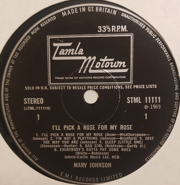 Marv Johnson : I'll Pick A Rose For My Rose (LP, Album)