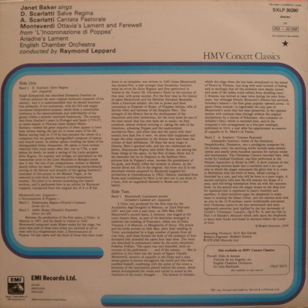 Domenico Scarlatti, Alessandro Scarlatti, Claudio Monteverdi, English Chamber Orchestra, Janet Baker, Raymond Leppard : Janet Baker Sings (LP, RE, RP)