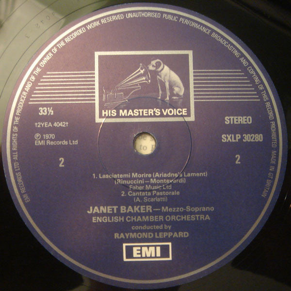 Domenico Scarlatti, Alessandro Scarlatti, Claudio Monteverdi, English Chamber Orchestra, Janet Baker, Raymond Leppard : Janet Baker Sings (LP, RE, RP)