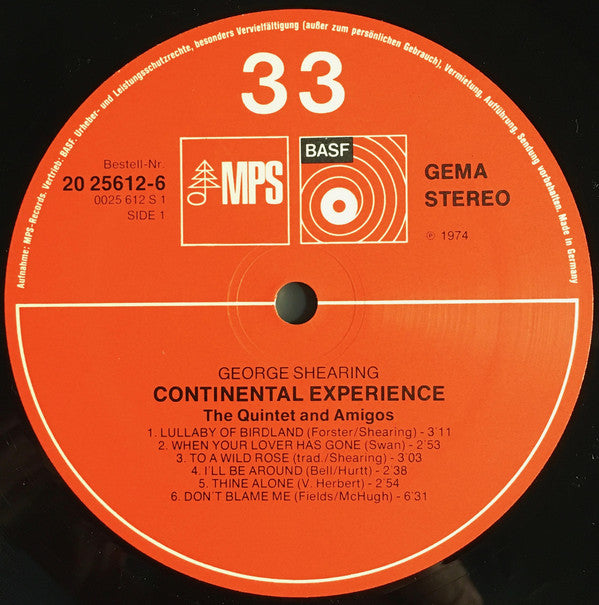 George Shearing, George Shearing Quintet + Amigos : Continental Experience (LP, Album)