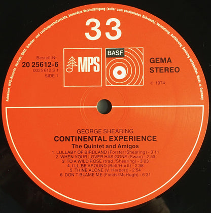 George Shearing, George Shearing Quintet + Amigos : Continental Experience (LP, Album)