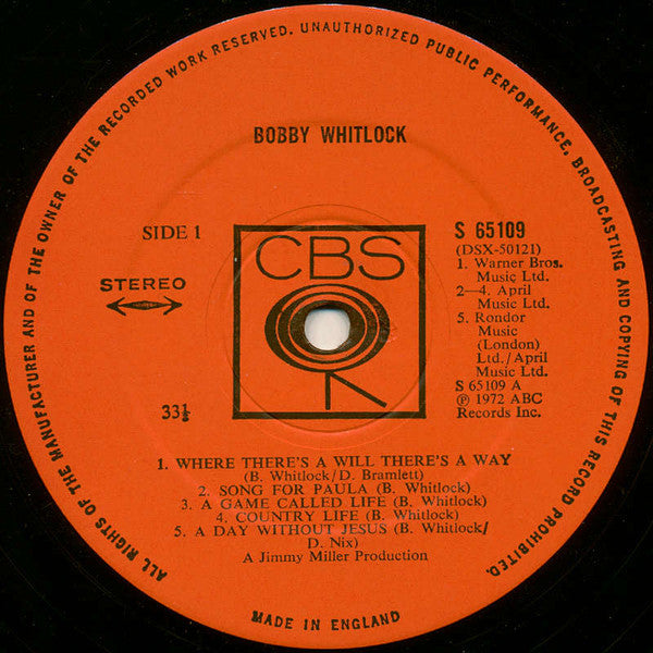 Bobby Whitlock : Bobby Whitlock (LP, Album, Gat)