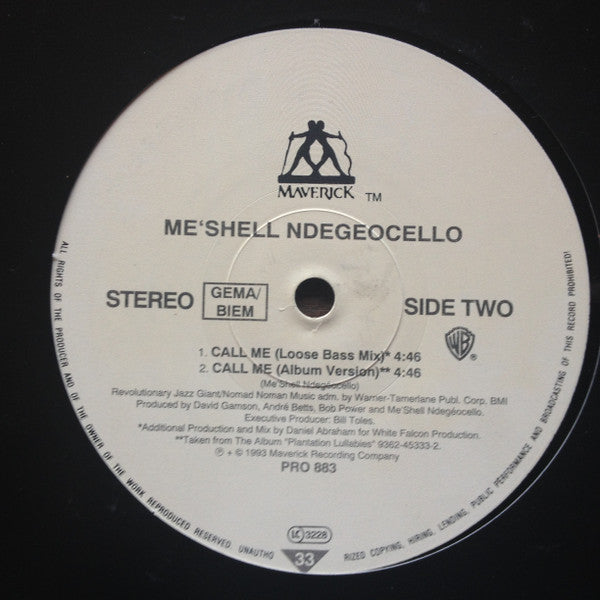 Me'Shell NdegéOcello : Call Me (12", Promo)