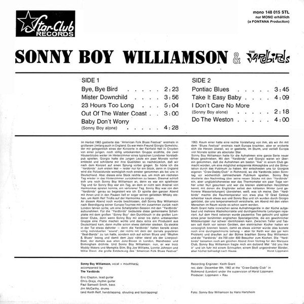 Sonny Boy Williamson (2) & The Yardbirds : Sonny Boy Williamson & The Yardbirds (LP, Album, Mono)