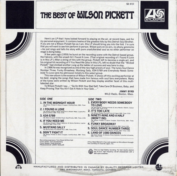 Wilson Pickett : The Best Of Wilson Pickett (LP, Comp)