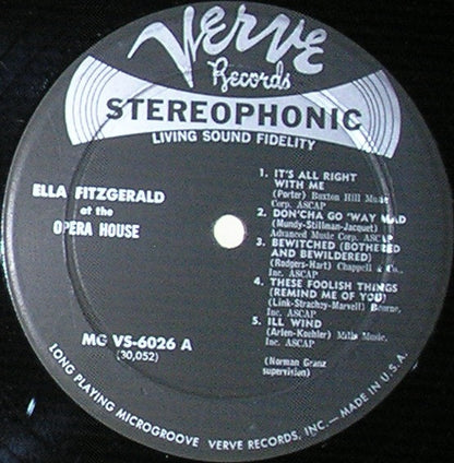 Ella Fitzgerald : Ella Fitzgerald At The Opera House (LP, Album)