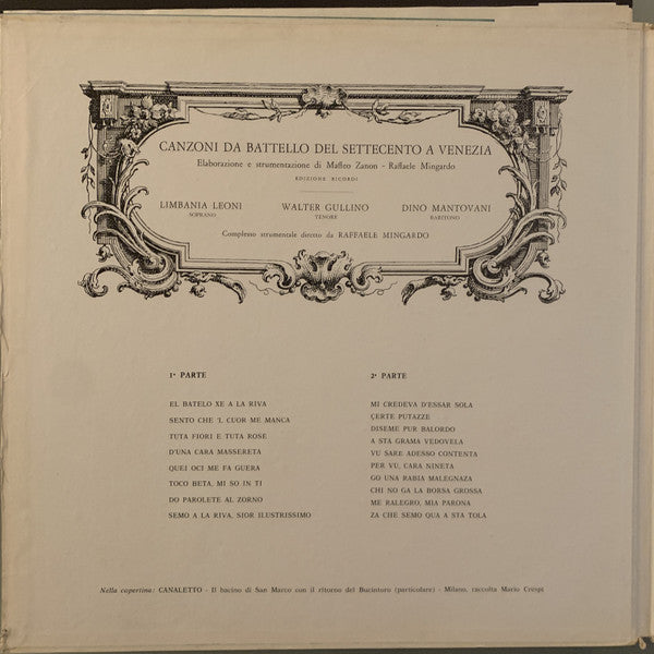 Raffaele Mingardo : Canzoni Da Battello Del Settecento A Venezia (LP, Album, Tri)