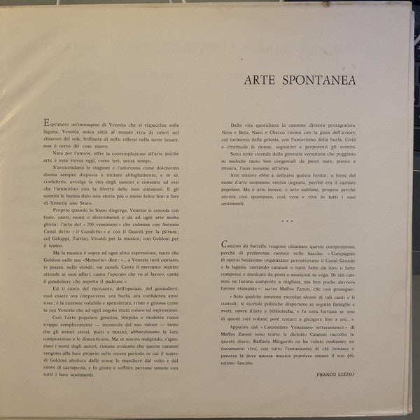 Raffaele Mingardo : Canzoni Da Battello Del Settecento A Venezia (LP, Album, Tri)