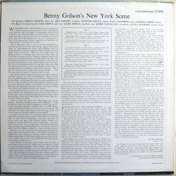 Benny Golson : Benny Golson's New York Scene (LP, Album, Mono, RE)