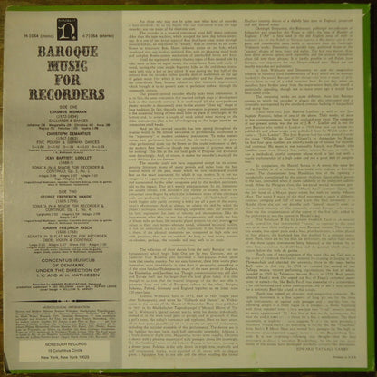 Concentus Musicus Of Denmark Under The Direction Of Irmgard Knopf Mathiesen And Aksel H. Mathiesen : Baroque Music For Recorders (LP, RE)