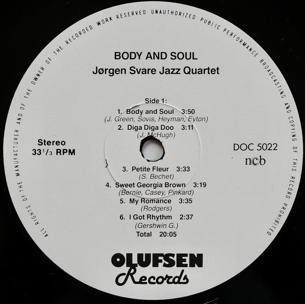 Jørgen Svare Jazz Quartet : Body And Soul (LP, Album)