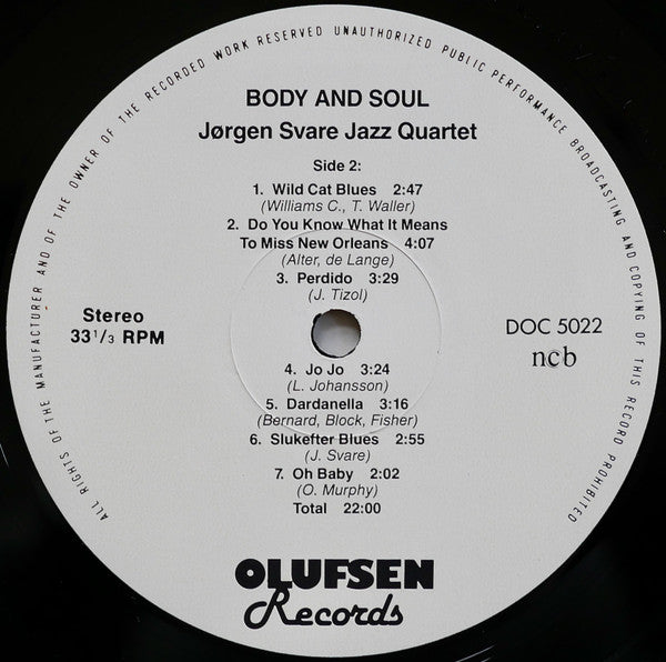 Jørgen Svare Jazz Quartet : Body And Soul (LP, Album)