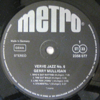 Gerry Mulligan With Ben Webster, Stan Getz, Paul Desmond & Johnny Hodges : Verve Jazz No. 6 (LP, Comp)