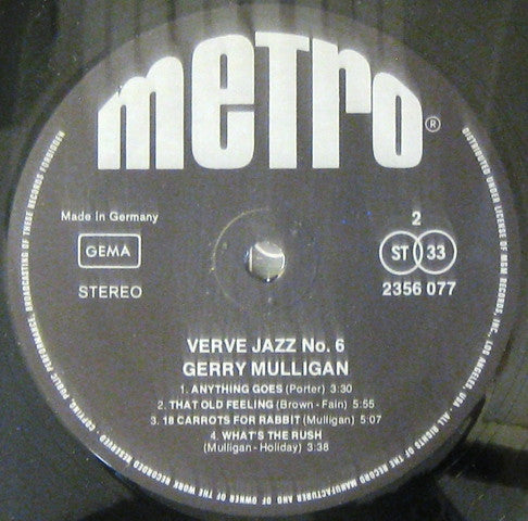 Gerry Mulligan With Ben Webster, Stan Getz, Paul Desmond & Johnny Hodges : Verve Jazz No. 6 (LP, Comp)