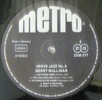 Gerry Mulligan With Ben Webster, Stan Getz, Paul Desmond & Johnny Hodges : Verve Jazz No. 6 (LP, Comp)