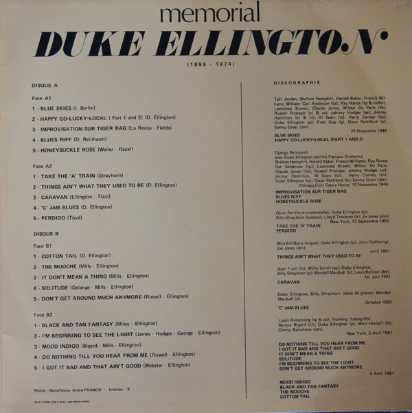 Duke Ellington : Memorial Duke Ellington (2xLP, Comp)