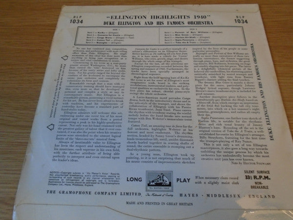 Duke Ellington And His Orchestra : Ellington Highlights 1940 (Highlights Of The Great 1940-1941 Band) (10", Comp)