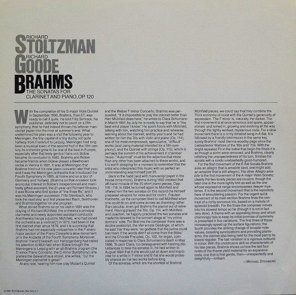 Richard Stoltzman, Richard Goode - Johannes Brahms : The Sonatas For Clarinet And Piano, Op. 120 (LP)