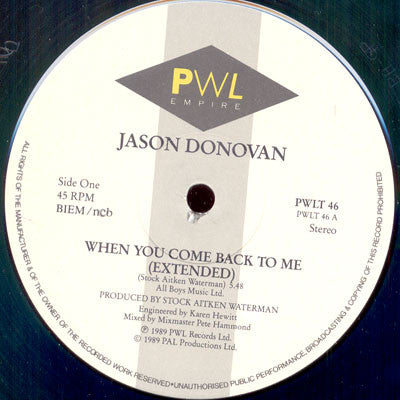 Jason Donovan : When You Come Back To Me (12")