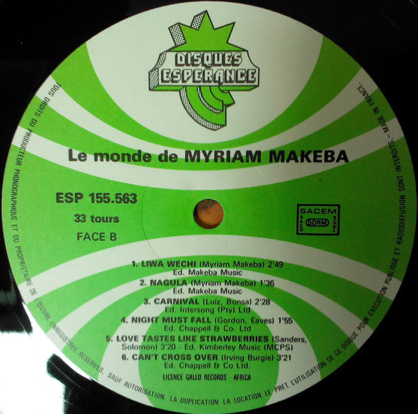 Miriam Makeba : Le Monde De Myriam Makeba (LP, Album, RE)