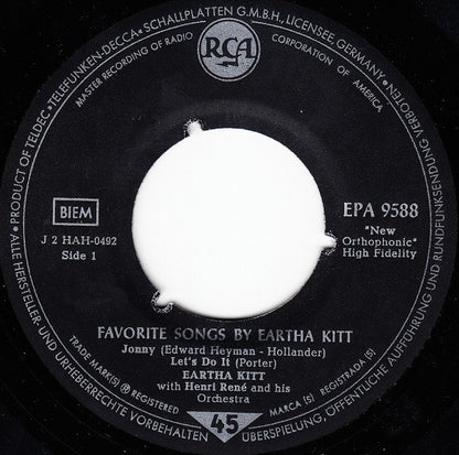 Eartha Kitt : Favorite Songs By Eartha Kitt (7", EP, S5)