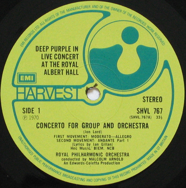 Deep Purple, Royal Philharmonic Orchestra Conducted By Malcolm Arnold : Concerto For Group And Orchestra (LP, Album, RP)