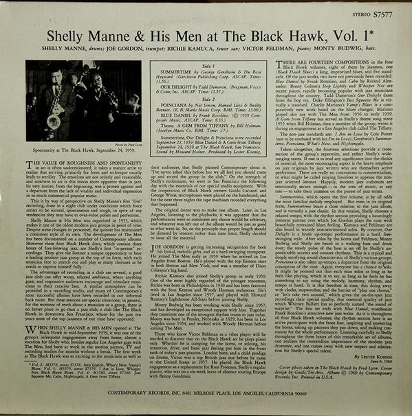 Shelly Manne & His Men : At The Black Hawk Vol. 1 (LP, Album, RE)