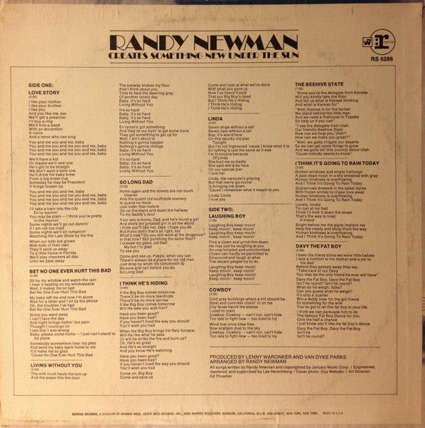 Randy Newman : Randy Newman (LP, Album, RP)