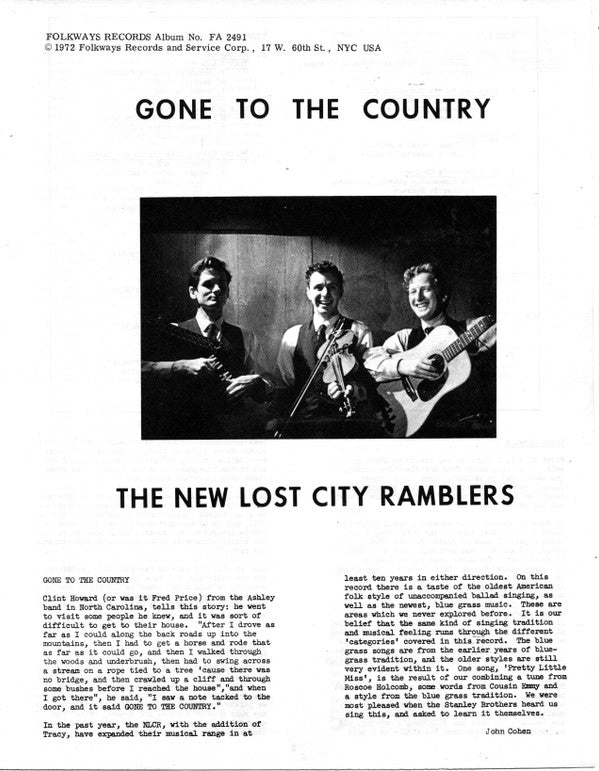The New Lost City Ramblers : Gone To The Country (LP, RE)