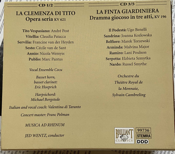Wolfgang Amadeus Mozart : Operas La Clemenza di Tito La Finta Giardiniera (2xCD + 3xCD + Box)