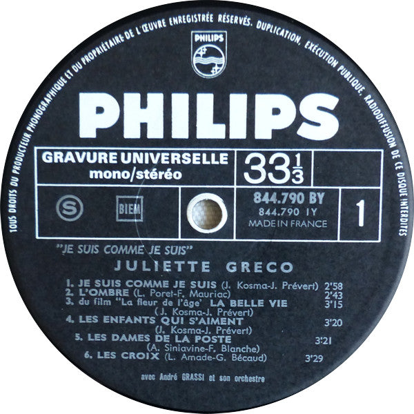 Juliette Gréco : Je Suis Comme Je Suis (LP, Comp)