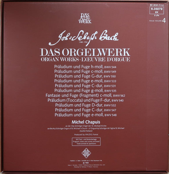 Johann Sebastian Bach - Michel Chapuis : Das Orgelwerk = Organ Works = L'Œuvre D'Orgue Vol. 4 (2xLP, Comp, RE + Box)