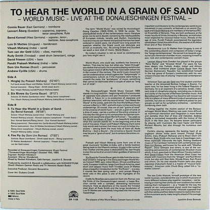 Andrew Cyrille - Dom Um Romao - Prakash Maharaj - Conrad Bauer - Lennart Åberg - Bernd Konrad - Luis Di Matteo - Vikash Maharaj - Tom van der Geld - Rudy Smith - David Friesen : To Hear The World In A Grain Of Sand (World Music - Live At The Donaueschingen Festival) (LP, Album)