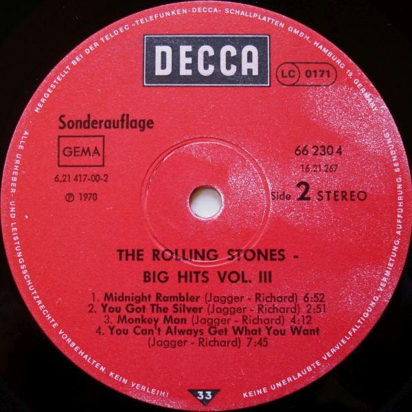 The Rolling Stones : Big Hits Volume 3 (LP, Album, Club, RE, S/Edition)