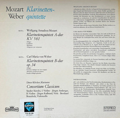 Wolfgang Amadeus Mozart, Carl Maria Von Weber, Dieter Klöcker, Consortium Classicum : Klarinettenquintette (LP)