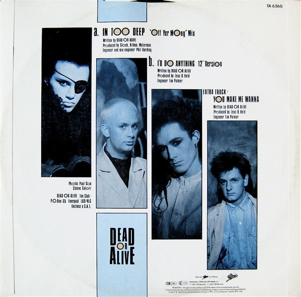 Dead Or Alive : In Too Deep (Off Yer Mong Mix) (12", Single)