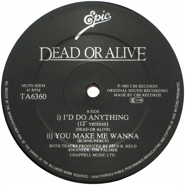 Dead Or Alive : In Too Deep (Off Yer Mong Mix) (12", Single)