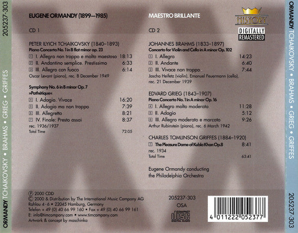 Eugene Ormandy - Pyotr Ilyich Tchaikovsky, Johannes Brahms, Edvard Grieg, Charles Griffes : Maestro Brillante (2xCD, Comp, RM)