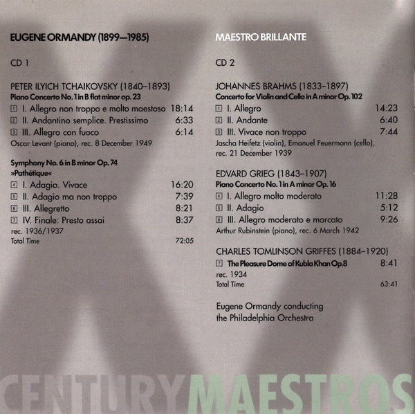Eugene Ormandy - Pyotr Ilyich Tchaikovsky, Johannes Brahms, Edvard Grieg, Charles Griffes : Maestro Brillante (2xCD, Comp, RM)
