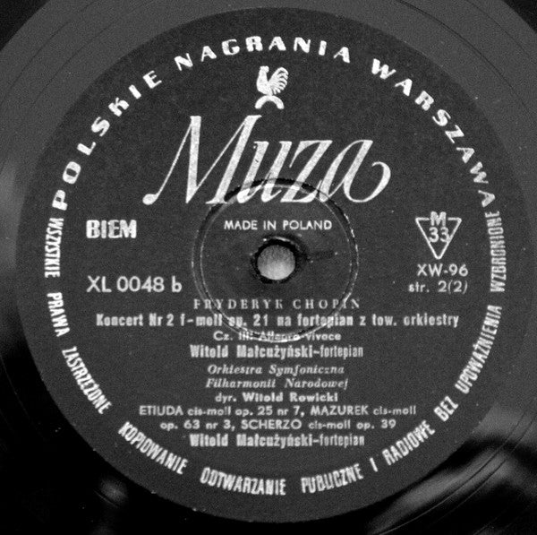 Frédéric Chopin, Witold Malcuzynsky, Orkiestra Symfoniczna Filharmonii Narodowej, Witold Rowicki : Koncert No 2 F-moll Op. 21 / Etiuda Cis-moll Op. 25 No 7 / Mazurek Cis-moll Op. 63 No 3 / Scherzo Cis-moll Op. 39 (LP, Album, Mono, Bla)